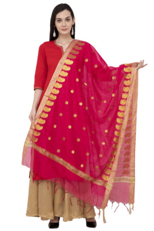 A R SILK VNS Ambi Booti Fancy Dupatta Color Rani Dupatta/Chunni