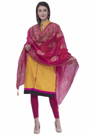 A R SILK Rani Color Silk Pahadi Print Dupattas & Chunnis