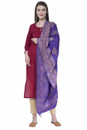 A R SILK Purple Color Chanderi Gold Print Dupattas & Chunnis