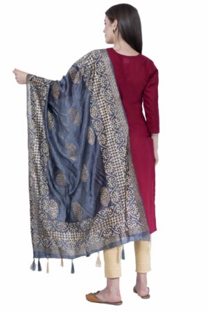 A R SILK Dark Gray Color Silk Pahadi Print Dupattas & Chunnis