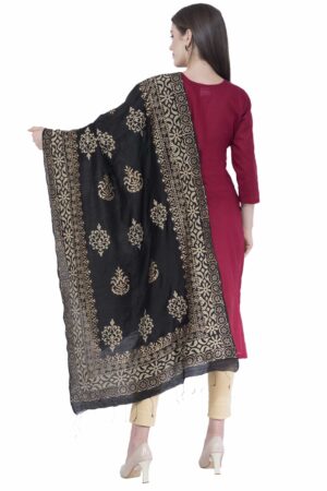 A R SILK Black Color Chanderi Gold Print Dupattas & Chunnis