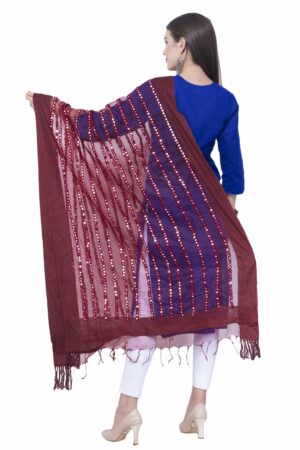 A R SILK Maroon Color Mirror stripe Orgenza cotton Dupattas & Chunnis