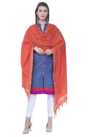 A R SILK Orange Color Golden border Cotton Dupattas & Chunnis