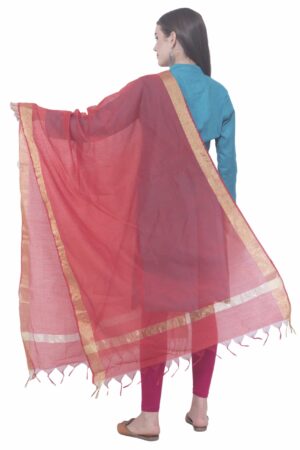 A R SILK Red Color Chaura patta Chanderi cotton Dupattas & Chunnis