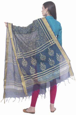 A R SILK Navy blue Color Chanderi block print Chanderi cotton Dupattas & Chunnis