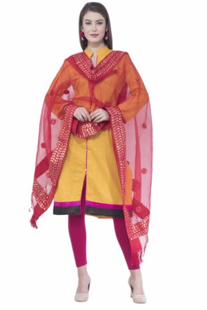 A R Silk Women’s Gotta Patti Embroidery Orgenza Cotton Mehroon Dupattas & Chunnis