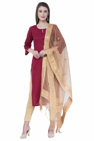 A R Silk Women’s Gotta Patti Embroidery Orgenza Cotton Golden Dupattas & Chunnis