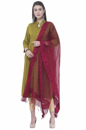 A R Silk Women’s Stone Work Orgenza Cotton Mehroon Dupattas & Chunnis