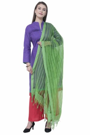 A R Silk Women’s Self Check Cota Cotton Parrot Green Dupattas & Chunnis