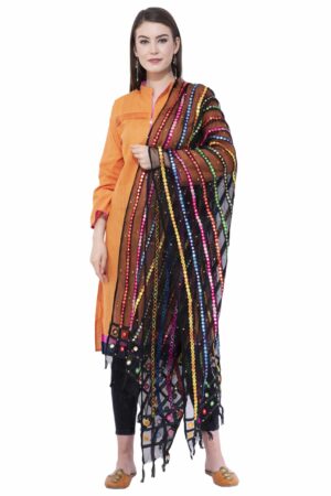 A R Silk Women’s Multi Thread Work Orgenza Cotton Black Dupattas & Chunnis