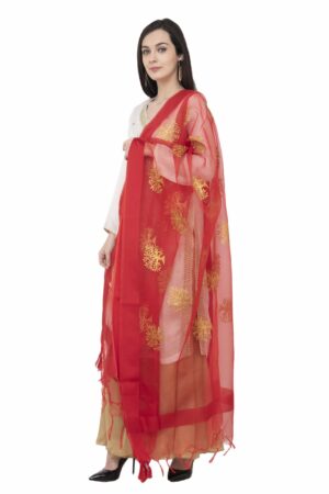 A R SILK Women’s Tissue Zari Emb Maroon Fancy Dupatta