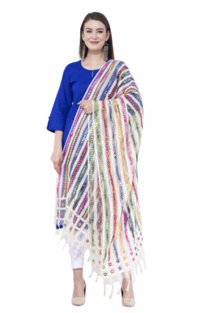 A R Silk Women’s Multi Thread Work Orgenza Cotton White Dupattas & Chunnis