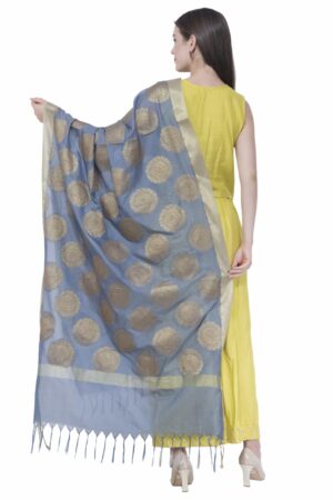 A R Silk Women’s Zari Embroidery Vanarsi Silk Grey Dupattas & Chunnis