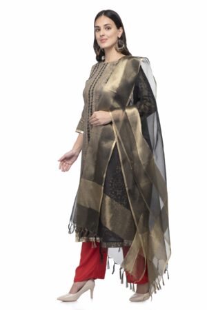 A R Silk Women’s Tissue Silk Zari Work Black Regular Dupatta