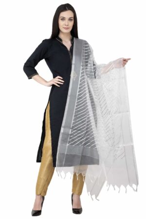 A R SILK Silver Leheriya Fancy Dupatta White Color Dupatta/Chunni