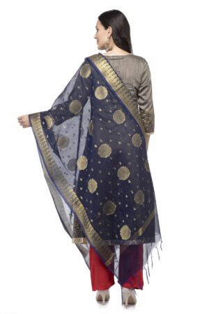 A R Silk Women’s Vanarsi Silk Zari Embroidery Navy Blue Fancy Dupatta