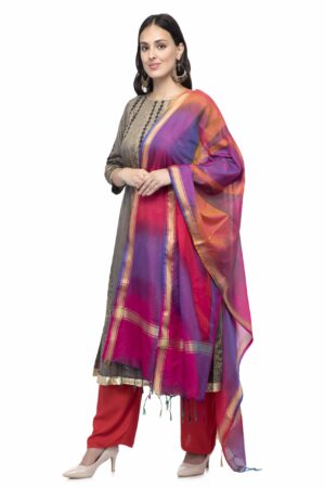 A R Silk Women’s Katan Soft Silk Multi Dye Multi Rainbow Regular Dupatta