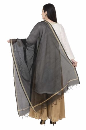 A R SILK Chanderi Piping Regular Dupatta Black Color Dupatta/Chunni