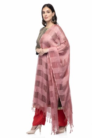 A R Silk Women’s Cotton Window Check Rose Pink Regular Dupatta