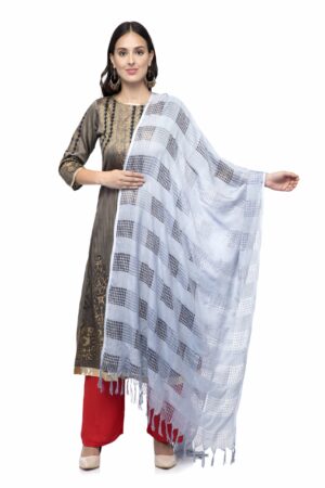 A R Silk Women’s Cotton Window Check Silver Grey Regular Dupatta