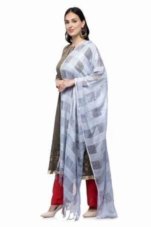 A R Silk Women’s Cotton Window Check Silver Grey Regular Dupatta