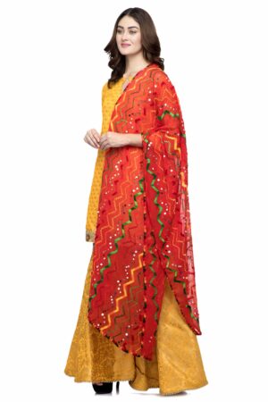 A R Silk Women’s Chiffon Thread Multi Emb. Red Regular Dupatta