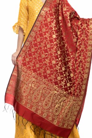 A R Silk Women’s Vanarsi Silk Zari Embroidery Maroon Fancy Dupatta