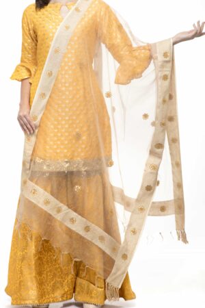 A R Silk Women’s Orgenza Cotton Gota Work Golden Fancy Dupatta