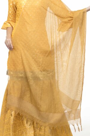 A R Silk Women’s Kota Cotton Self Design Mustard Regular Dupatta