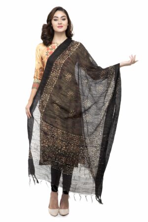 A R Silk Women’s Cotton Batik Print Black Regular Dupatta