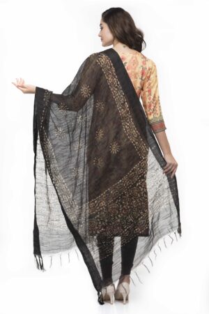 A R Silk Women’s Cotton Batik Print Black Regular Dupatta