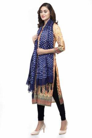 A R Silk Women’s Silk Jaipuri Print Navy Blue Regular Dupatta