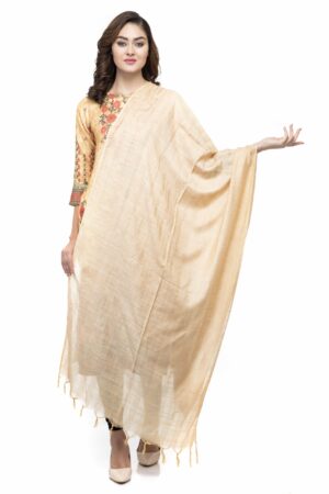 A R Silk Women’s Cotton Self Design Golden Regular Dupatta