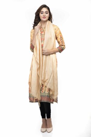 A R Silk Women’s Cotton Self Design Golden Regular Dupatta