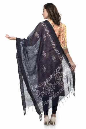 A R Silk Women’s Cotton Batik Print Navy Blue Regular Dupatta