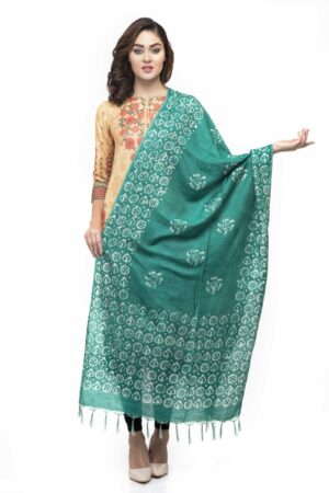 A R Silk Women’s Cotton Batik Print Green Regular Dupatta