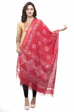 A R Silk Women’s Cotton Batik Print Red Regular Dupatta