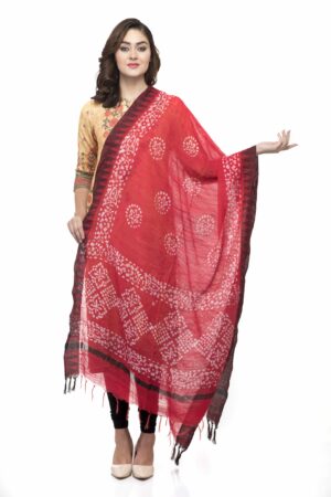 A R Silk Women’s Cotton Batik Print Red Regular Dupatta