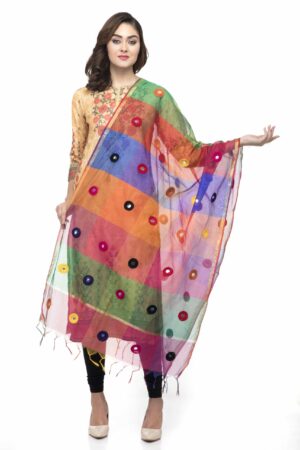 A R Silk Women’s Chanderi Thread Work Multi Color Fancy Dupatta