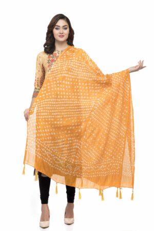 A R Silk Women’s Silk Jaipuri Print Yellow Fancy Dupatta