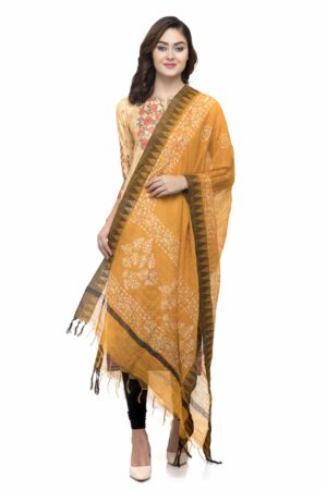 A R Silk Women’s Cotton Batik Print Musturd Regular Dupatta