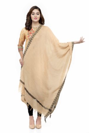 A R Silk Women’s Cotton Self Design Golden Regular Dupatta