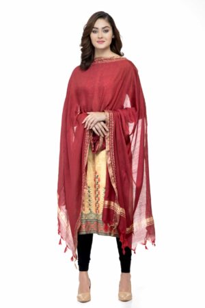 A R Silk Women’s Cotton Self Design Maroon Regular Dupatta