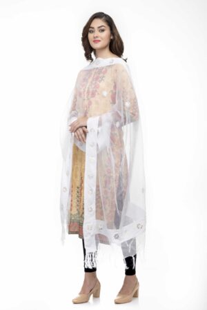 A R Silk Women’s Orgenza Cotton Gota Work White Fancy Dupatta