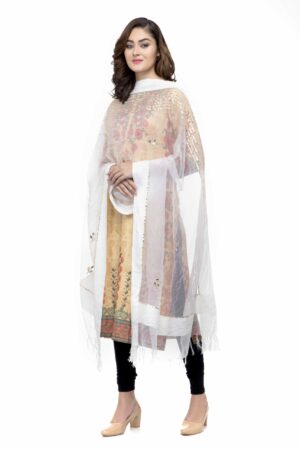 A R Silk Women’s Orgenza Cotton Gota Work White Fancy Dupatta