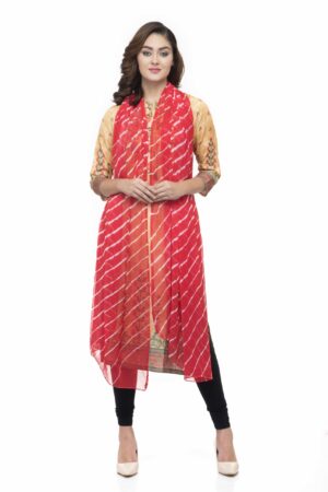 A R Silk Women’s Chiffon Leheriya Design Red Regular Dupatta