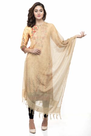 A R Silk Women’s Kota Cotton Self Design Golden Regular Dupatta