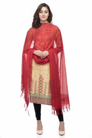 A R Silk Women’s Cotton Self Design Red Regular Dupatta