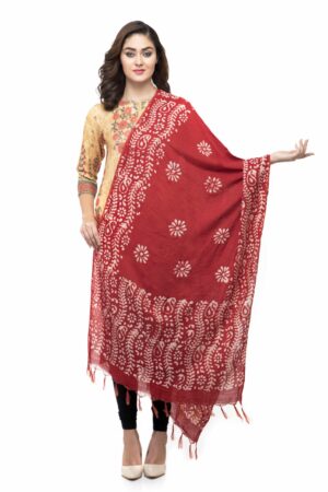 A R Silk Women’s Cotton Batik Print Red Regular Dupatta