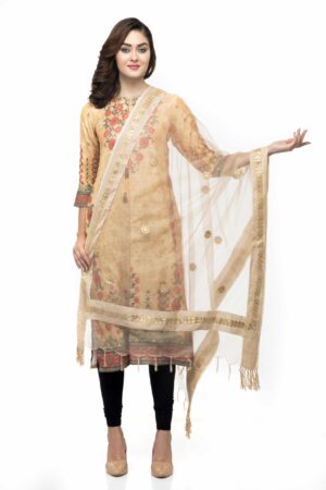 A R Silk Women’s Organza Cotton Work Golden Dupatta